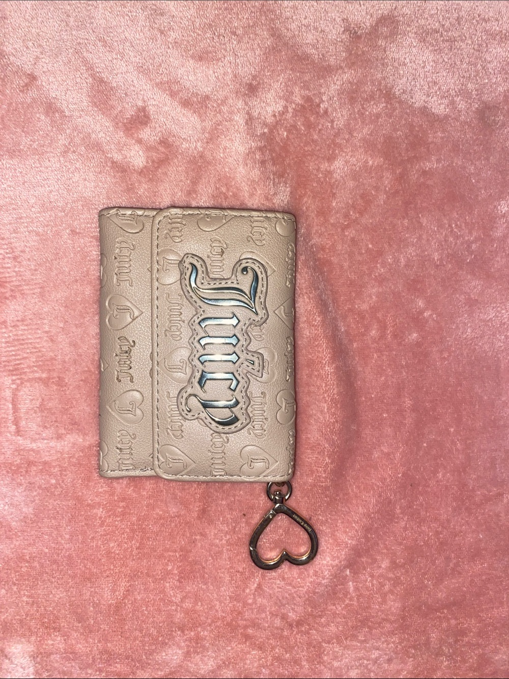 Juicy Couture Pink-Beige Embossed Wallet with Heart Charm